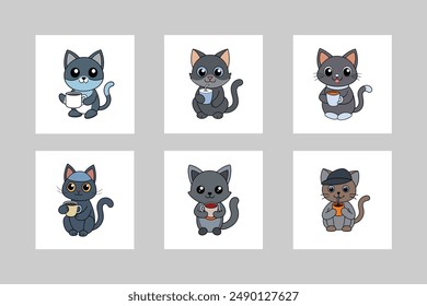 Cat Eating Tree Vector Illustration.