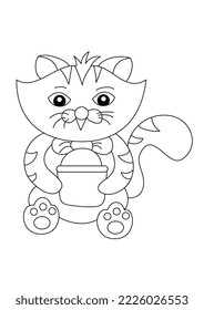cat eats coloring page or book for kid vector