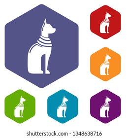 Cat egypt icons vector colorful hexahedron set collection isolated on white