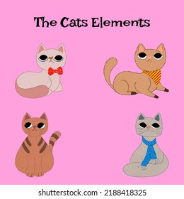Cat Elements can be used for stickers, for making cards elements such as birthday card