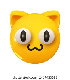 Cat Emoji. Emotion 3d cartoon icon. Animal emoticon. Vector illustration