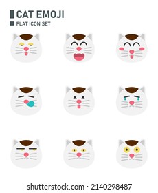 Cat emoji flat icon set.