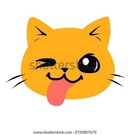 Cat emoji with a playful expression, winking eyes, and tongue out. Flat vector design of a funny kitten face.