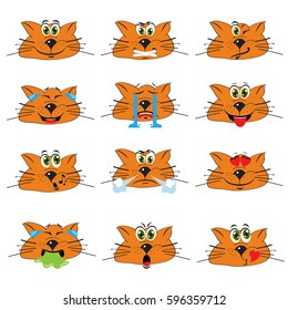 Cat Emojis Set of Emoticons Icons Isolated. Vector Illustration On White Background
