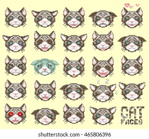cat emoticon, cat face set, vector illustration