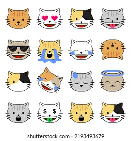 cat emoticon set isolated on white background. cute concept emoticon vector