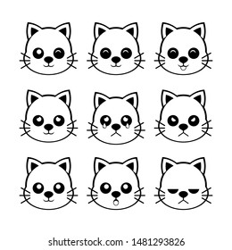 Cat Emoticon set pack black white