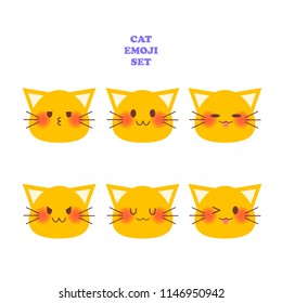 Cat emotion faces icon set vector.