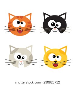 Cat emotions composite isolated on white background. Vector icons - cute cats