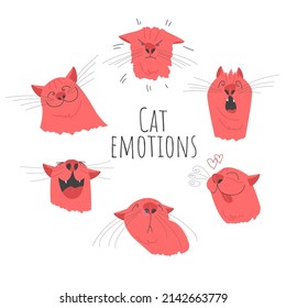 emociones de gatos. un conjunto de ilustraciones vectoriales con la cabeza de los gatos. diferentes emociones. imágenes graciosas con gatos