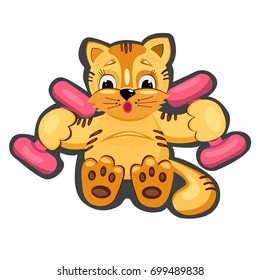  The cat is engaged in sports.VECTOR Collection funny cats. Set of characters. Emotion for chat, avatars, prints. Icon set. Cats modern flat style collection.