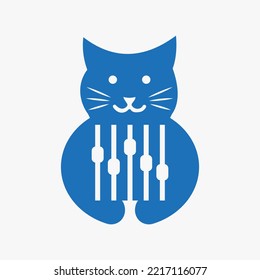 Cat Equalizer Logo Negative Space Concept Vector Template. Cat Holding Equalizer Symbol