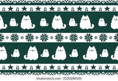 Diseño de patrón étnico de gato. rayas blancas, fondo verde. Diseño para Fondo de pantalla, alfombra, ropa, moda, tela.