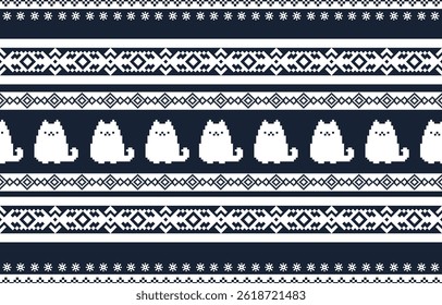 Cat ethnic pattern design. white stripes, colorful background.Design for wallpaper,carpet, clothing, fashion, fabric.