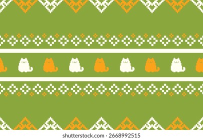 Diseño de patrón étnico de gato. rayas blancas, fondo colorido. Diseño para Fondo de pantalla, alfombra, ropa, moda, tela.