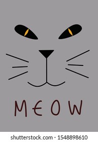 cat with evil face meow gray background