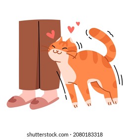 The cat is expressing love to its owner. Cute yellow cat illustration.