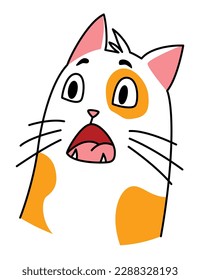 Cat expression. Cartoon pet with cute emotion, creative emoji of home animal. Vector illustration of funny mood of cat with big eyes