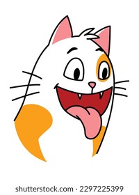 Cat expression. Cartoon pet with cute emotion, creative emoji of home animal. Vector illustration of funny mood of cat with big eyes