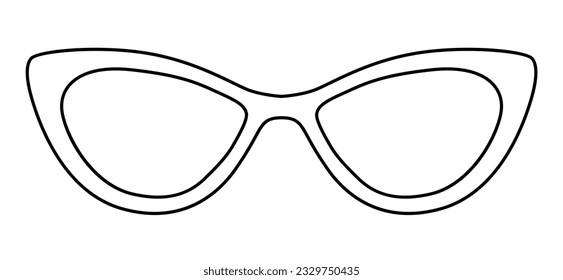 Cat Eye frame glasses fashion accessory illustration. Sunglass front view for Men, women, unisex silhouette style, flat rim spectacles eyeglasses with lens sketch outline isolated on white background