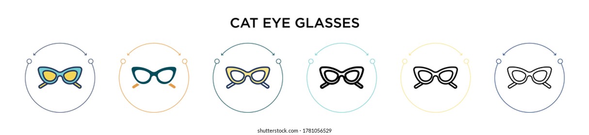 Cat eye glasses icon in filled, thin line, outline and stroke style. Vector illustration of two colored and black cat eye glasses vector icons designs can be used for mobile, ui, web