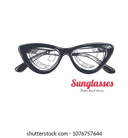 Cat eye glasses vector hand drawn illustration. Isolated on white