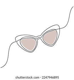 Cat eye sunglasses vector one line continuous drawing illustration. Hand drawn linear silhouette icon. Minimal design element for print, banner, card, wall art poster, brochure.