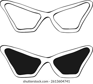 Cat eye vintage sunglasses. Vector graphic line ink eyeglasses. Fashionable accessory. Banner, poster, wrapping paper, sticker, print, modern textile design.
