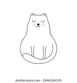 Cat with its eyes closed. Cute silhouette of a cat. Hand-drawn drawings