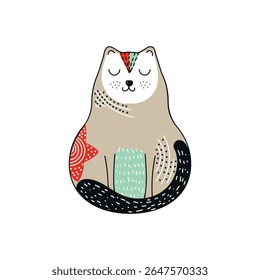 Cat with its eyes closed. Cute silhouette of a cat. Ethnic motives