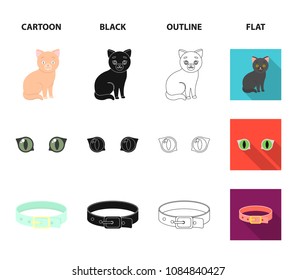 Cat eyes, a collar, a house for a cat, a medal on a ribbon.Cat set collection icons in cartoon,black,outline,flat style vector symbol stock illustration web.