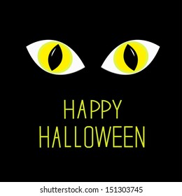 Cat eyes in dark night. Happy Halloween card. Vector illustration