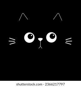 Cat eyes in the dark night. Moustaches, nose, ears head face. Cute kitten. Crtoon kawaii character. Baby pet animal collection. Happy Halloween. Flat design. Black background. Vector illustration
