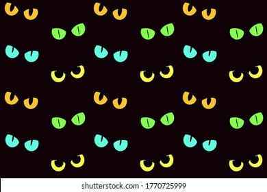 Cat eyes in the darkness. Vector seamless pattern for print design, fabric, textile, wallpaper, wrapping paper.