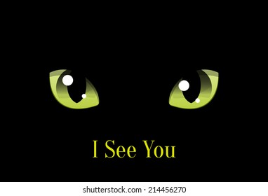 Cat Eyes on Black Background, Vector Halloween Design Element