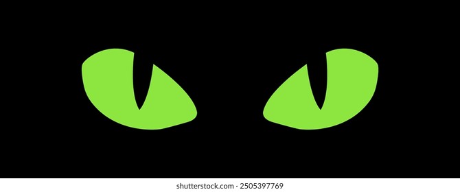 Cat eyes on black background. Feline eyes. Black cat with green eyes. Vector illustration