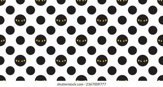 cat eyes seamless pattern halloween kitten cartoon polka dot neko calico spooky ghost dark night vector pet breed doodle gift wrapping paper tile background repeat wallpaper illustration design isolat