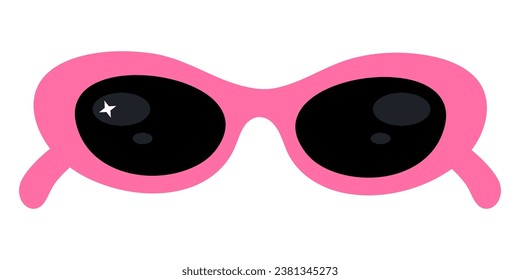 Cat eyes sunglasses in retro style vector illustration isolated on white background. Fashion summer pink cartoon sunglasses. Stylish vintage women accessory 