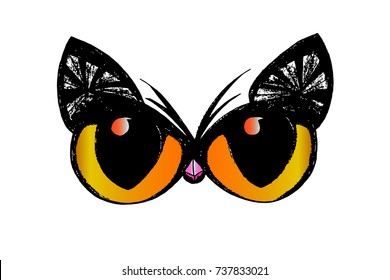 Cat eyes are vector and isolated on white art board.