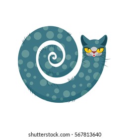 Cat fabulous isolated. long tail of Pet on white background 