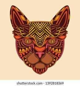cat face from abstract pattern in warm color 