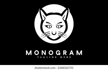 Plantilla de logotipo del vector monograma abstracto de animales de la cara del gato