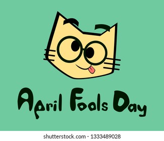 A Cat Face And April Fools Day Letters Vector.