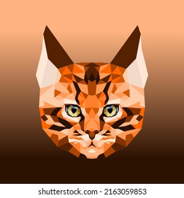 Cat face artwork. Pet symbol illustration. Mosaic vector drawing design. Orange feline. Ginger kitten.