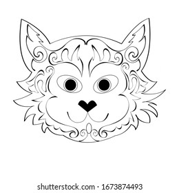 cat face black and white doodle coloring book