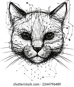 Cat face black and white vector 