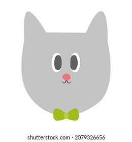 Katze mit Schleife. Hübsches Haustier im Doppel-Flachstil.