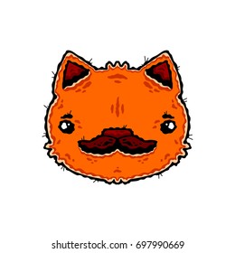 Cat face. Cartoon orange cat face and mustache on white background isolated. Stock Vector Illustration. Cartoon style.