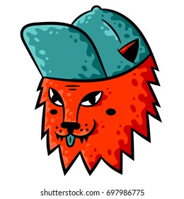 Cat face. Cartoon red cat face with cap on white background isolated. Stock Vector Illustration. Cartoon style.