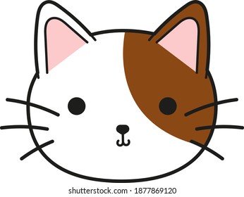 Cat face character with a brown spot . A cute kitten Vector illustration 